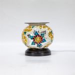 Yellow with Blue Flower Mosaic Glass Wood Base Dim